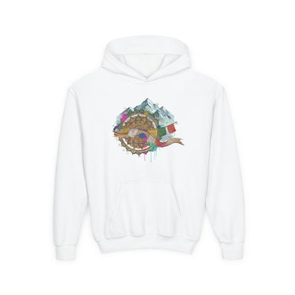 Youth Hoodie — Colorful Mountain Adventure Graphic