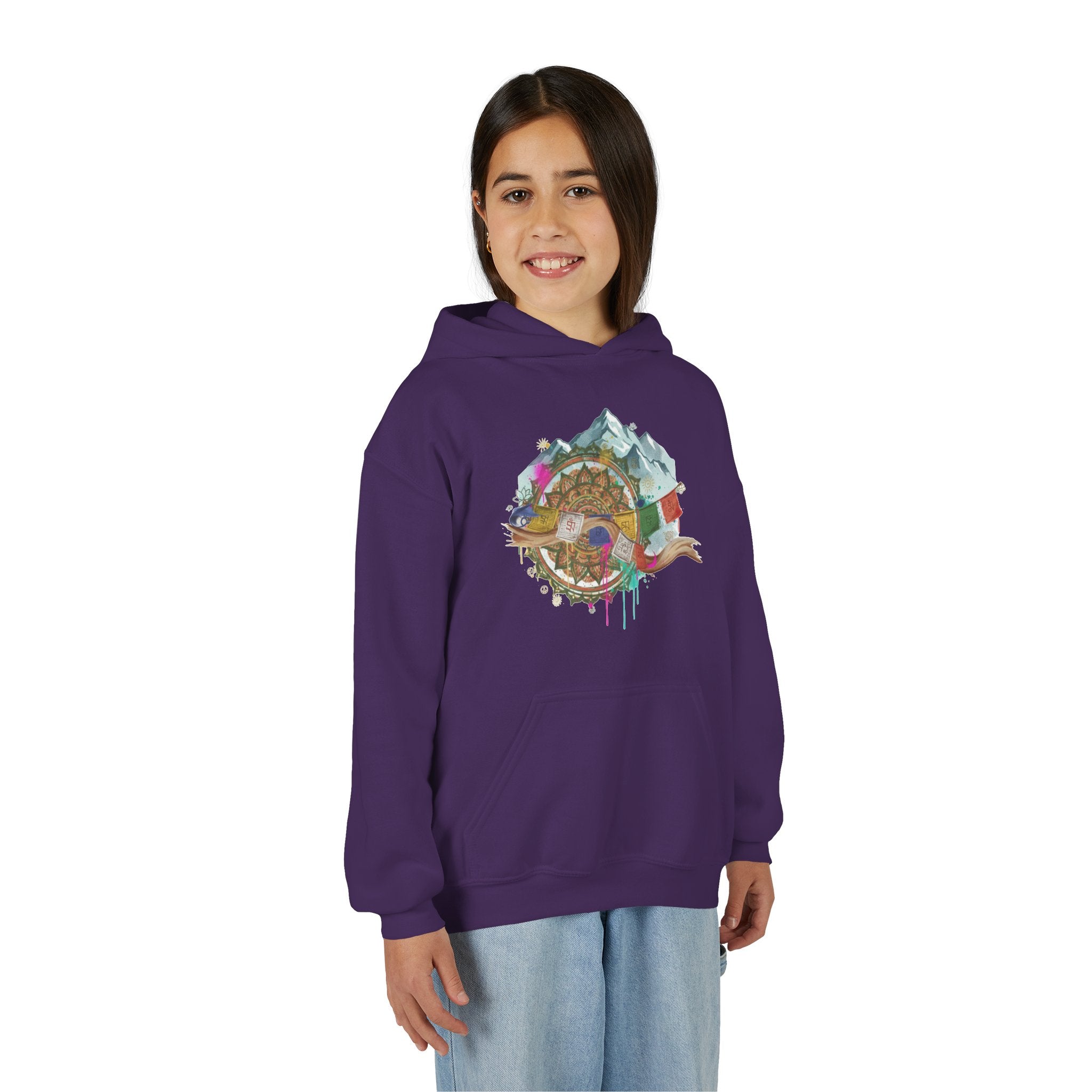 Youth Hoodie — Colorful Mountain Adventure Graphic