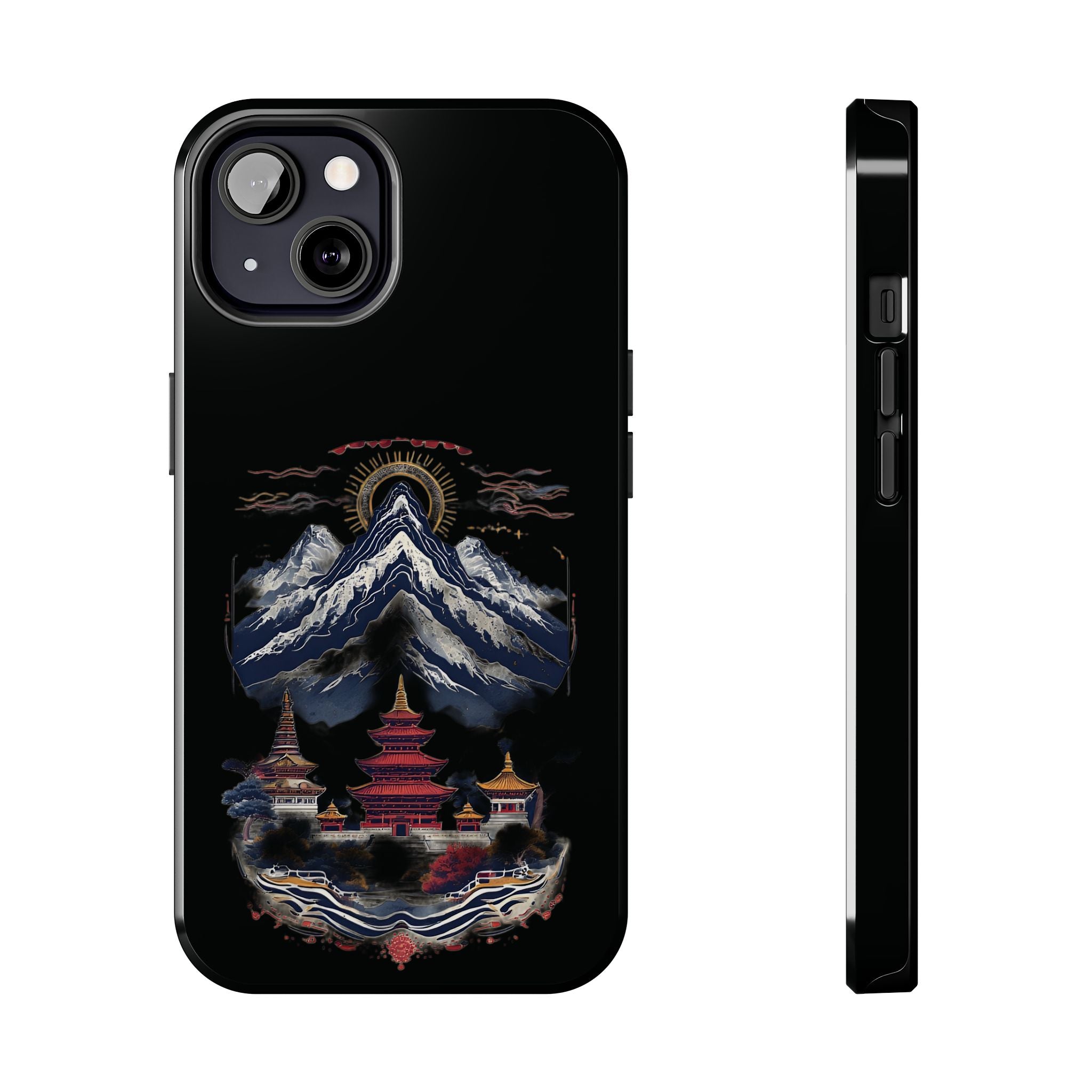 Mountain Temple Tough Phone Case — Japanese-Inspired Landscape Phone Cover