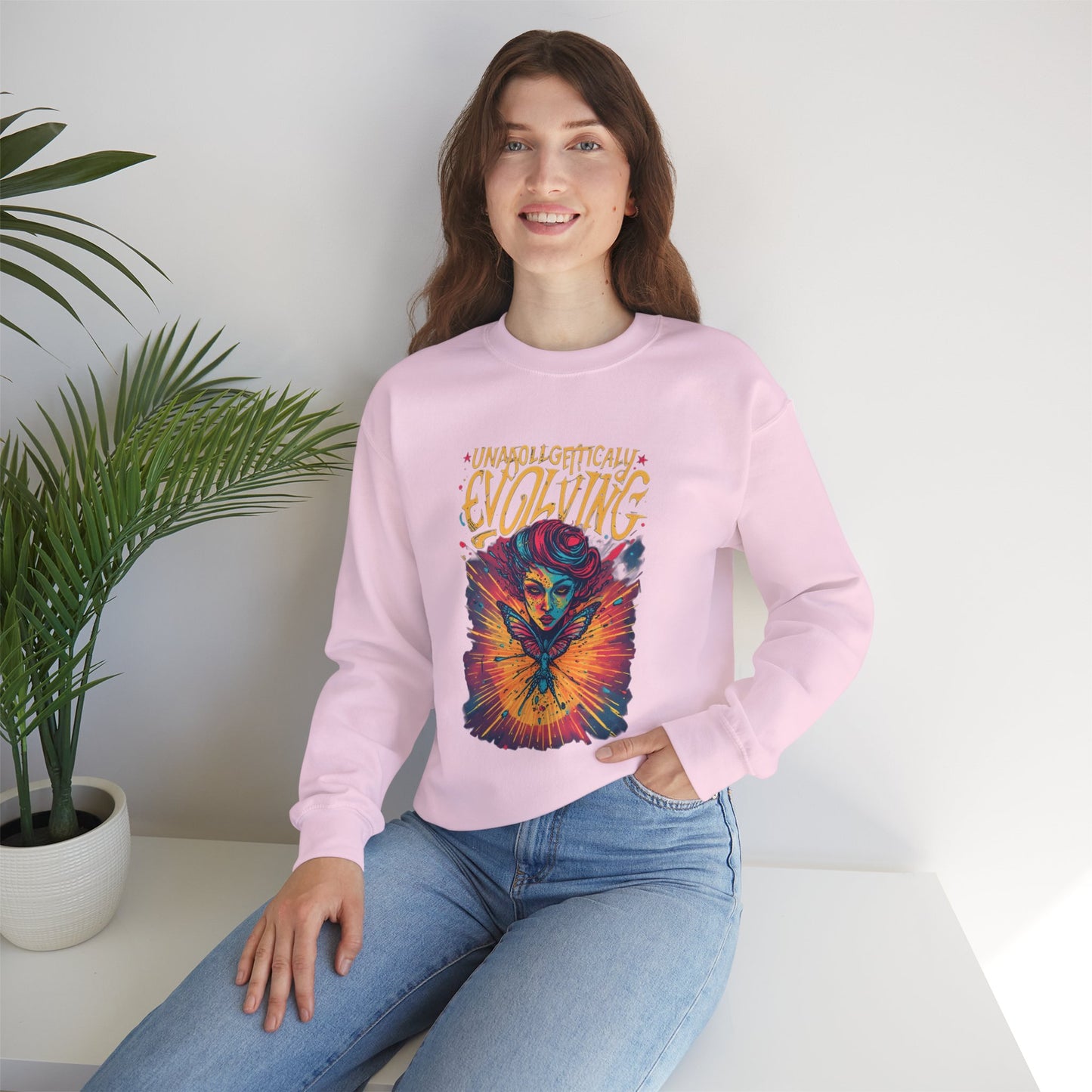 Evolving Butterfly Crewneck Sweatshirt — "Unafraid, Authentically Evolving" Inspirational Pullover