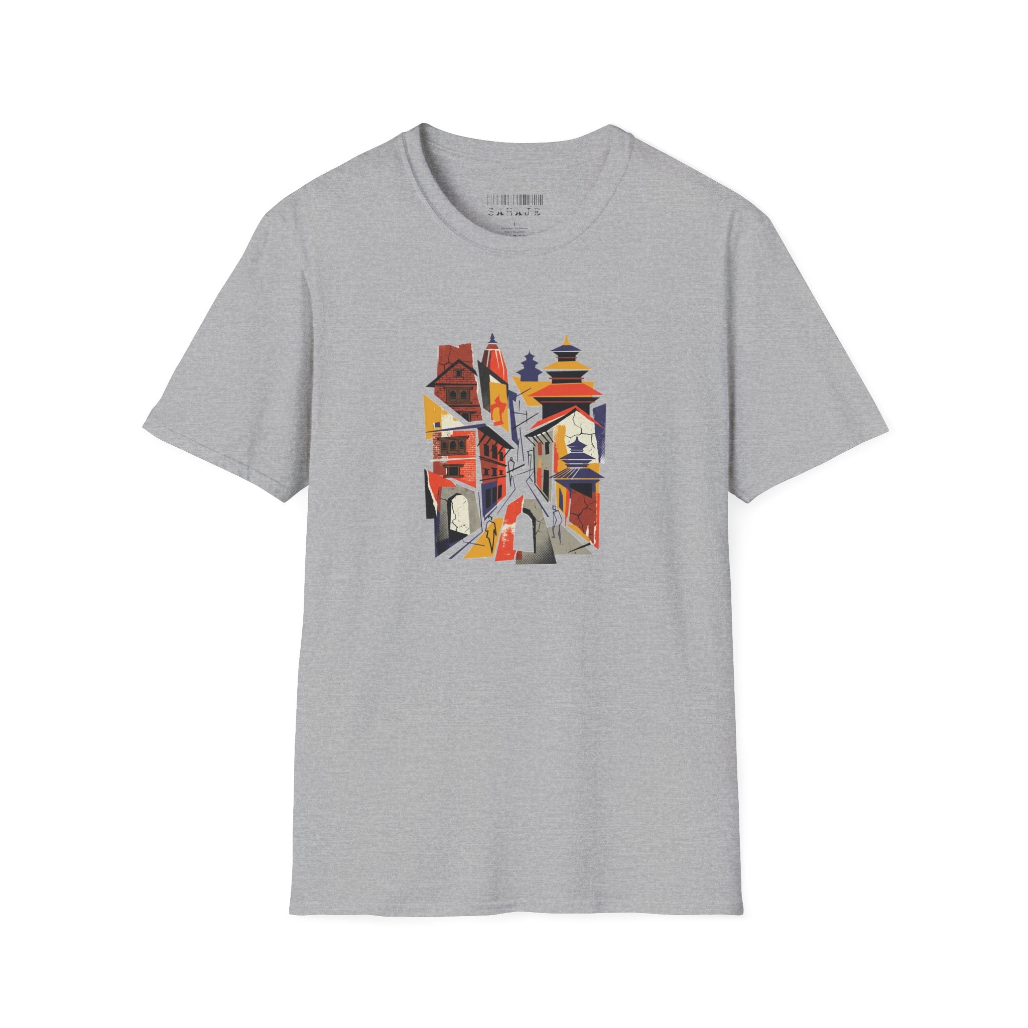 Cityscape Art Tee — Abstract Urban Alley Illustration T-Shirt