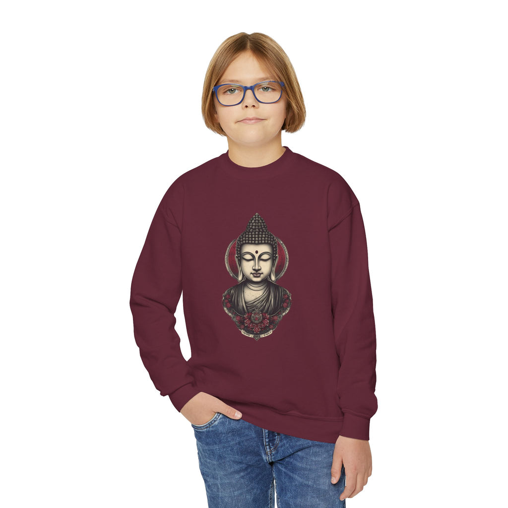 Buddha Head Crewneck Sweatshirt — Youth Mindfulness Graphic Pullover