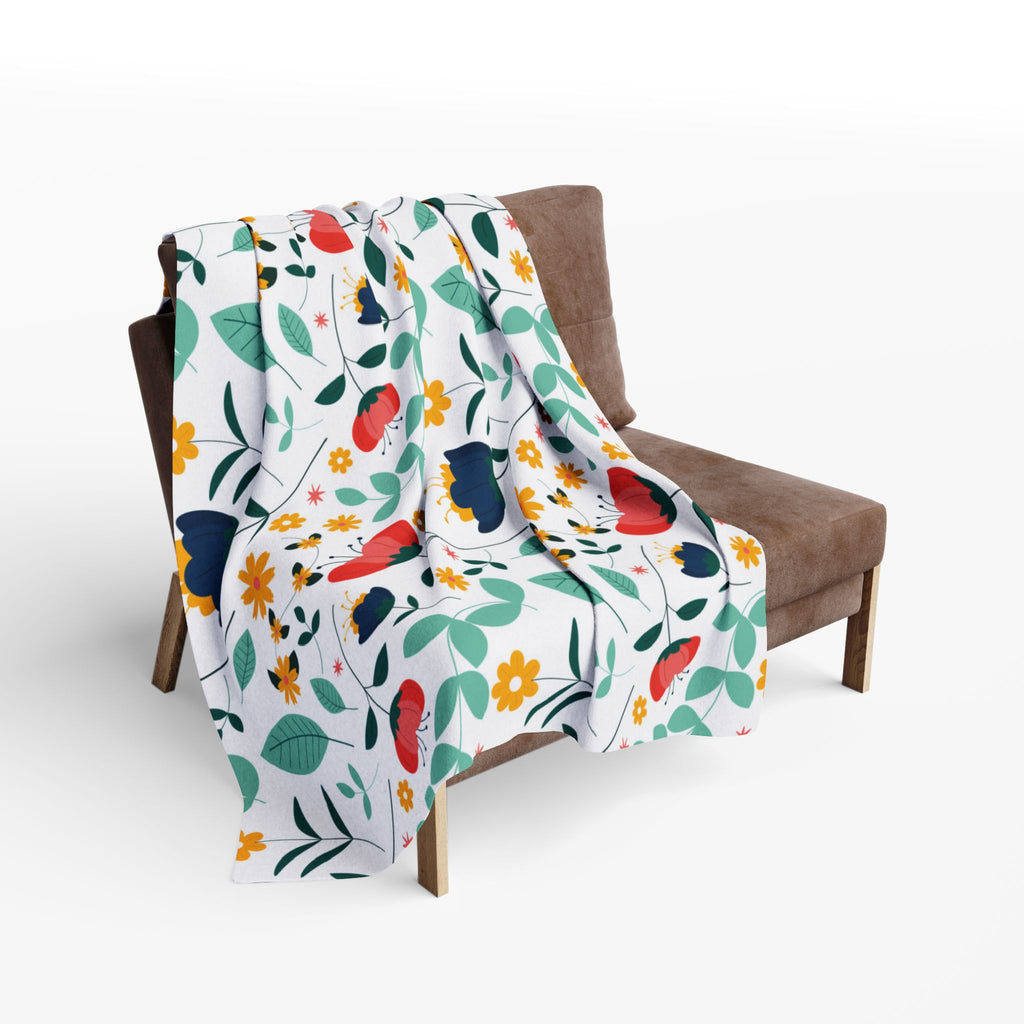 Floral Fleece Blanket — Colorful Retro Flower Pattern Cozy Throw