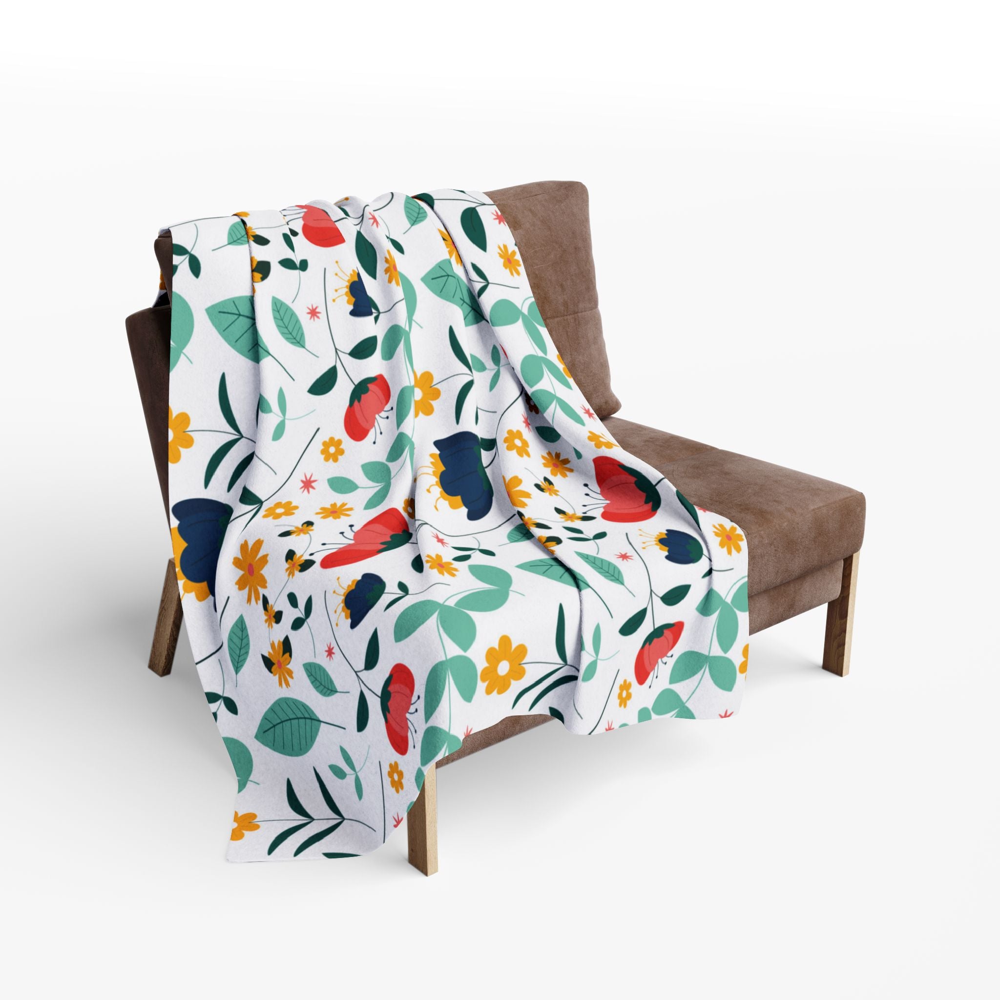 Floral Fleece Blanket — Colorful Retro Flower Pattern Cozy Throw