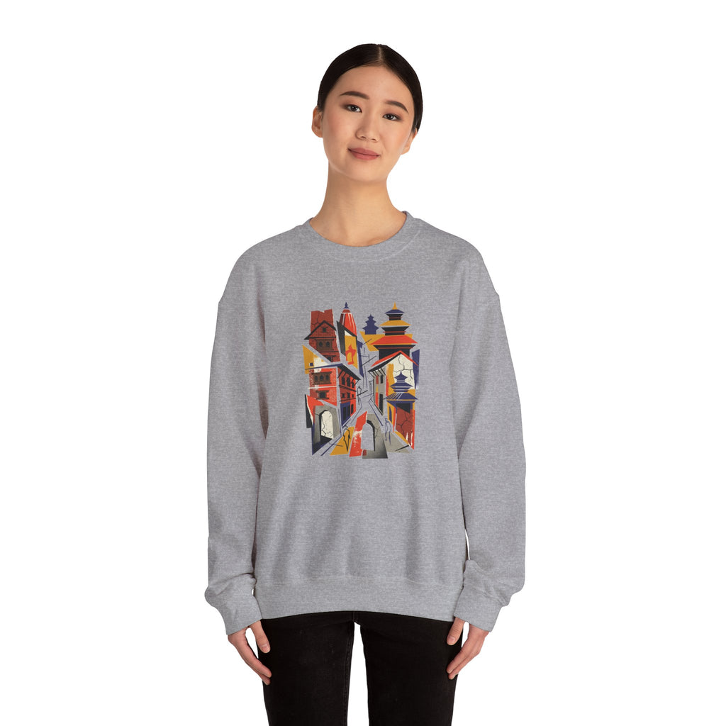 Architectural Cityscape Crewneck Sweatshirt — Abstract Urban Alley Art