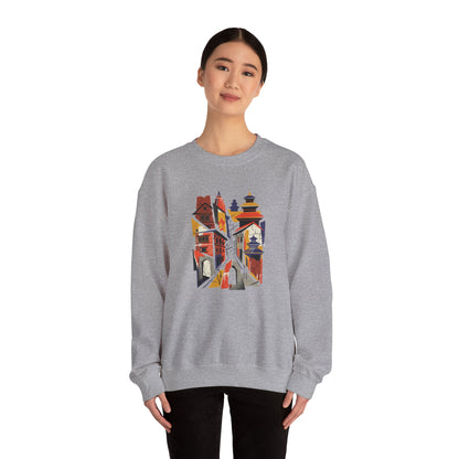 Architectural Cityscape Crewneck Sweatshirt — Abstract Urban Alley Art