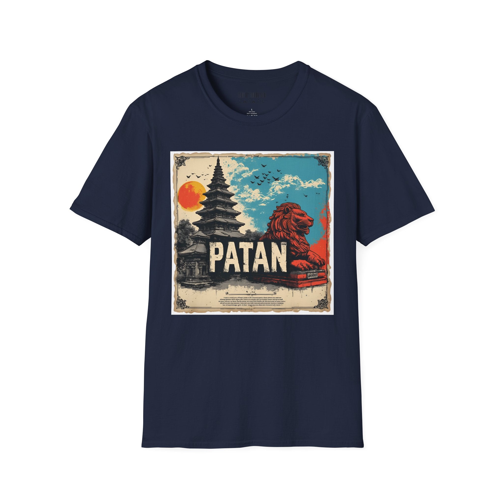 Patan City T-Shirt – Temple & Lion Graphic Tee, Nepali Cultural Heritage Design