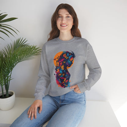 Butterfly Silhouette Crewneck Sweatshirt — Colorful Butterfly Profile Graphic