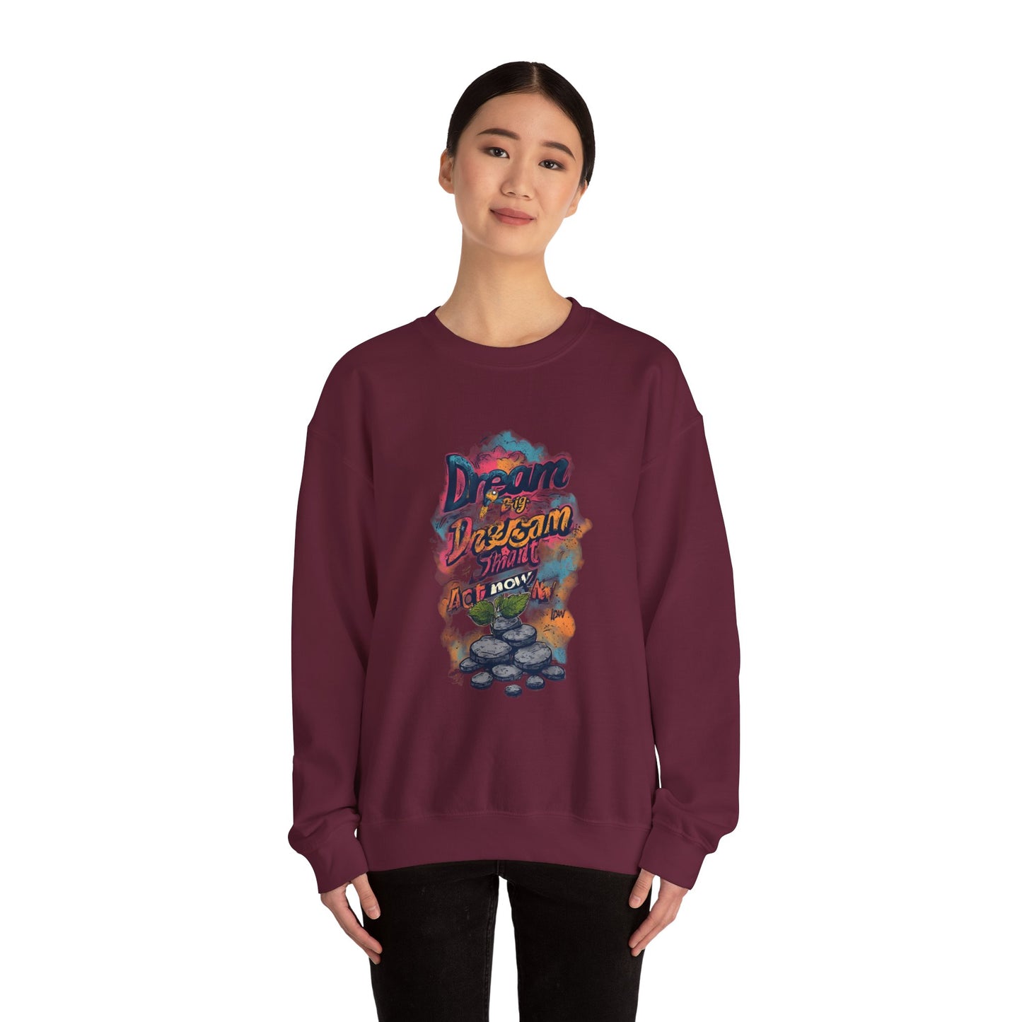 Dream Big Crewneck Sweatshirt — "Dream, Design, Draw" Inspirational Graphic