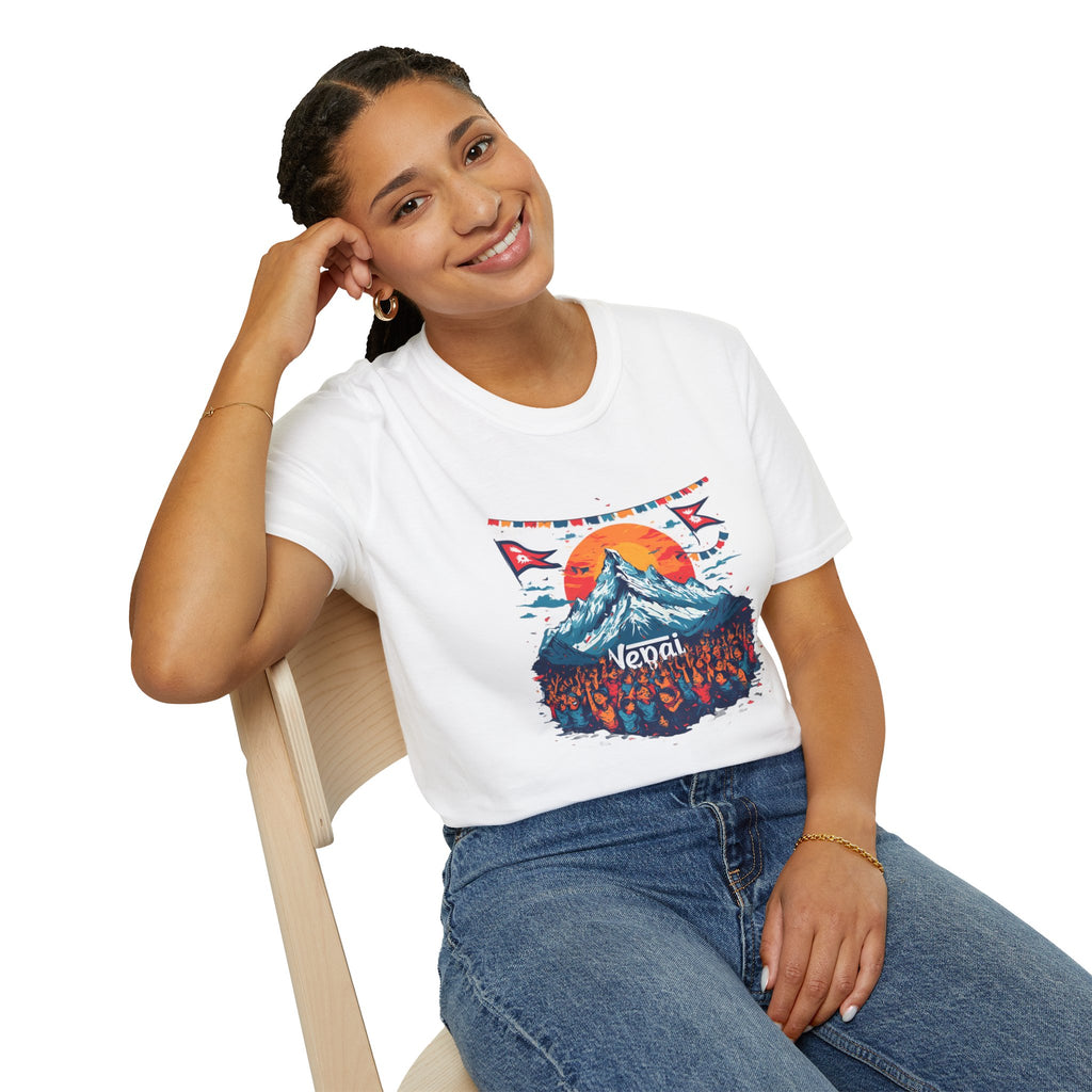 Nepal Mountain Sunrise T-Shirt — Retro Trekking Graphic Tee