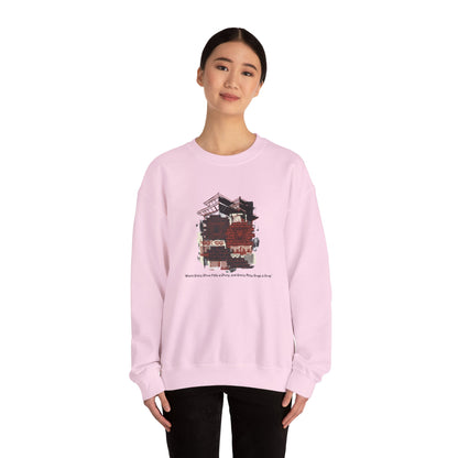 Crewneck Sweatshirt — Cozy Vintage Cabin Illustration with Quote