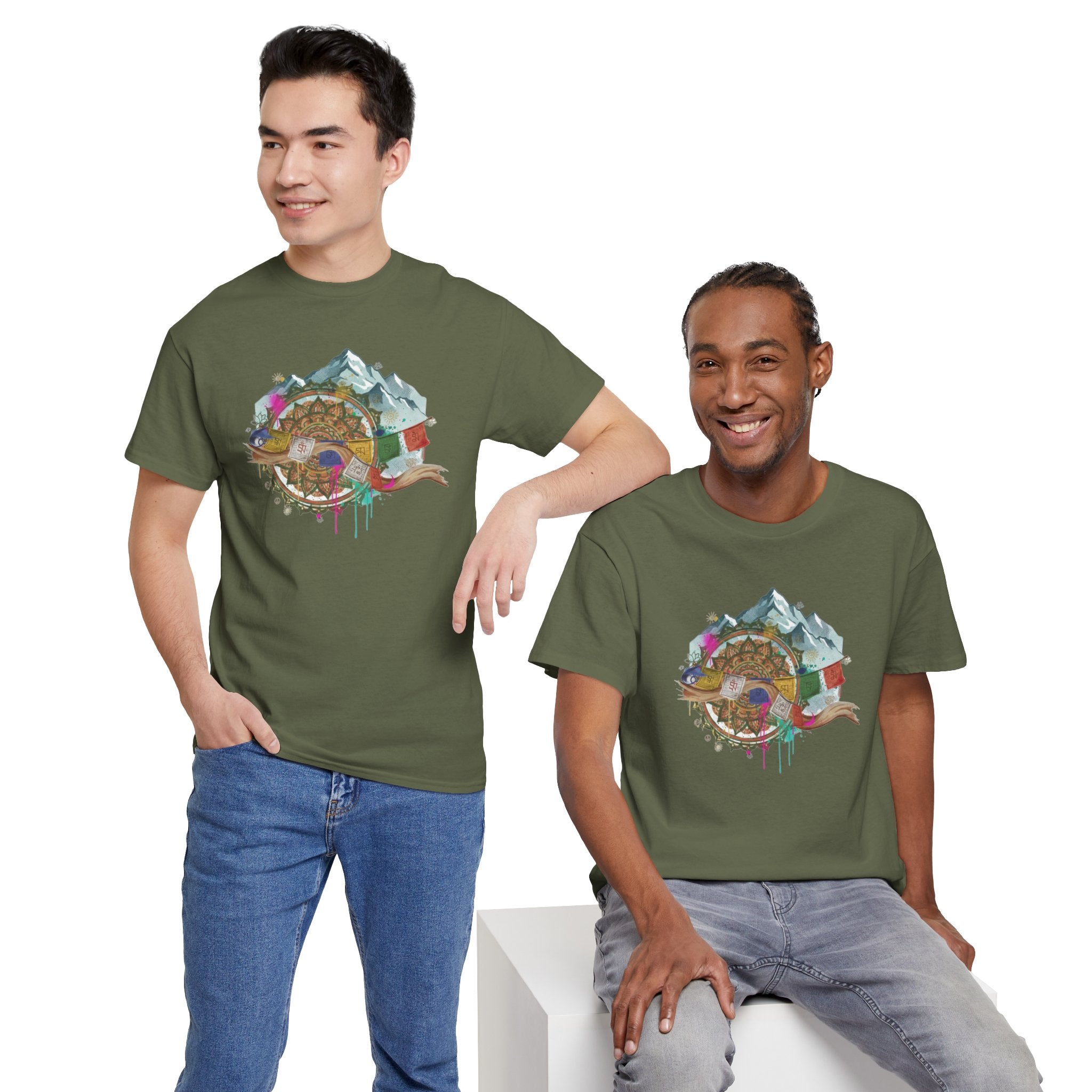 Adventure Compass Graphic Tee — Mountain, Globe & Flag Illustration