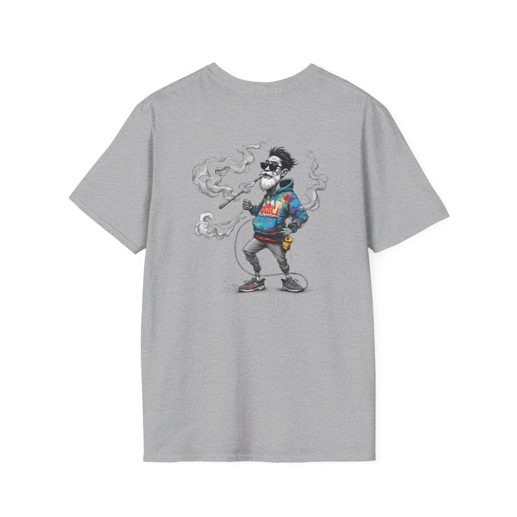 Cartoon T-Shirt – Funny Old Man Smoking Street Graphic Tee, Anti-Smoking Awareness Shirt