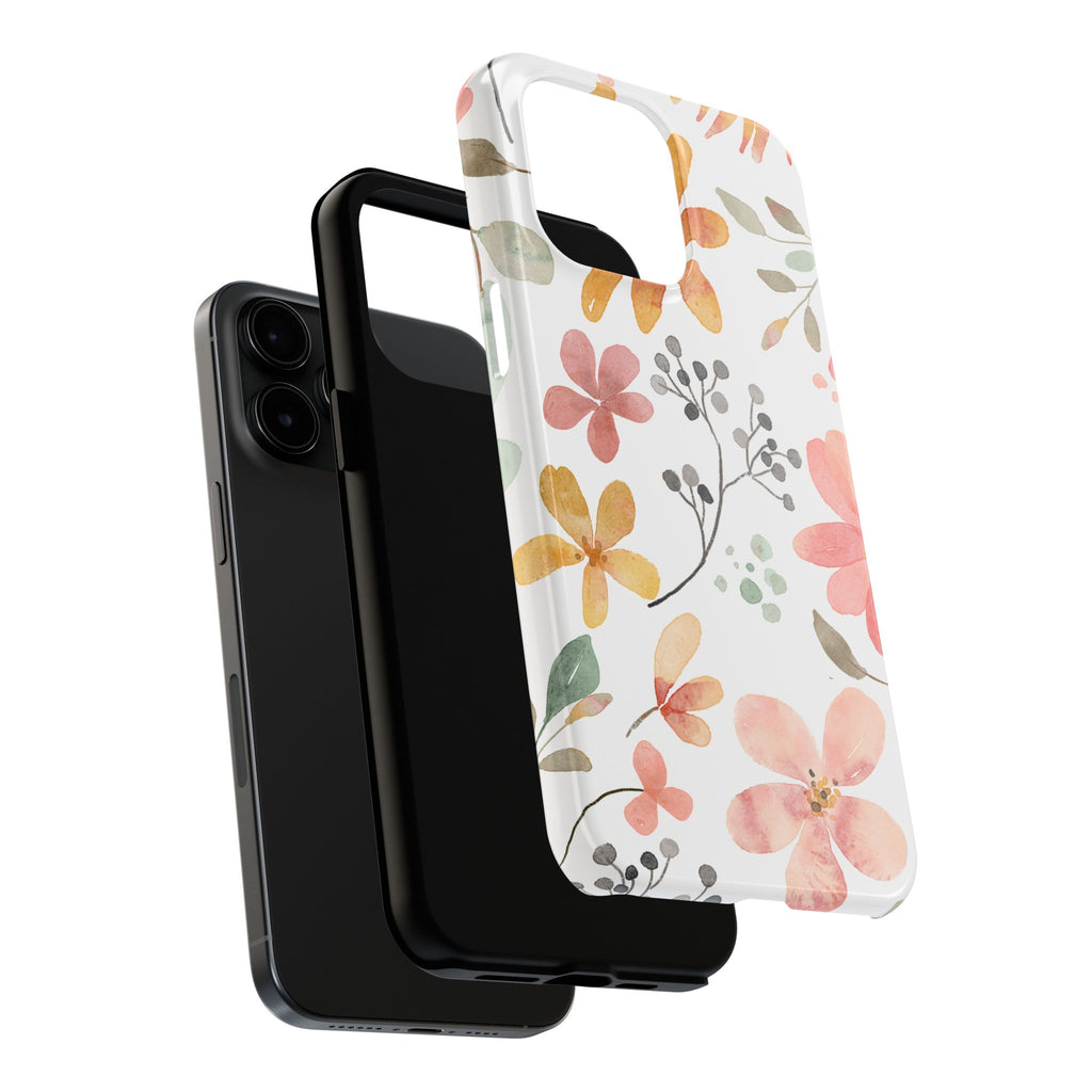 Floral Watercolor Tough Phone Case — Pink & Peach Botanical Protection