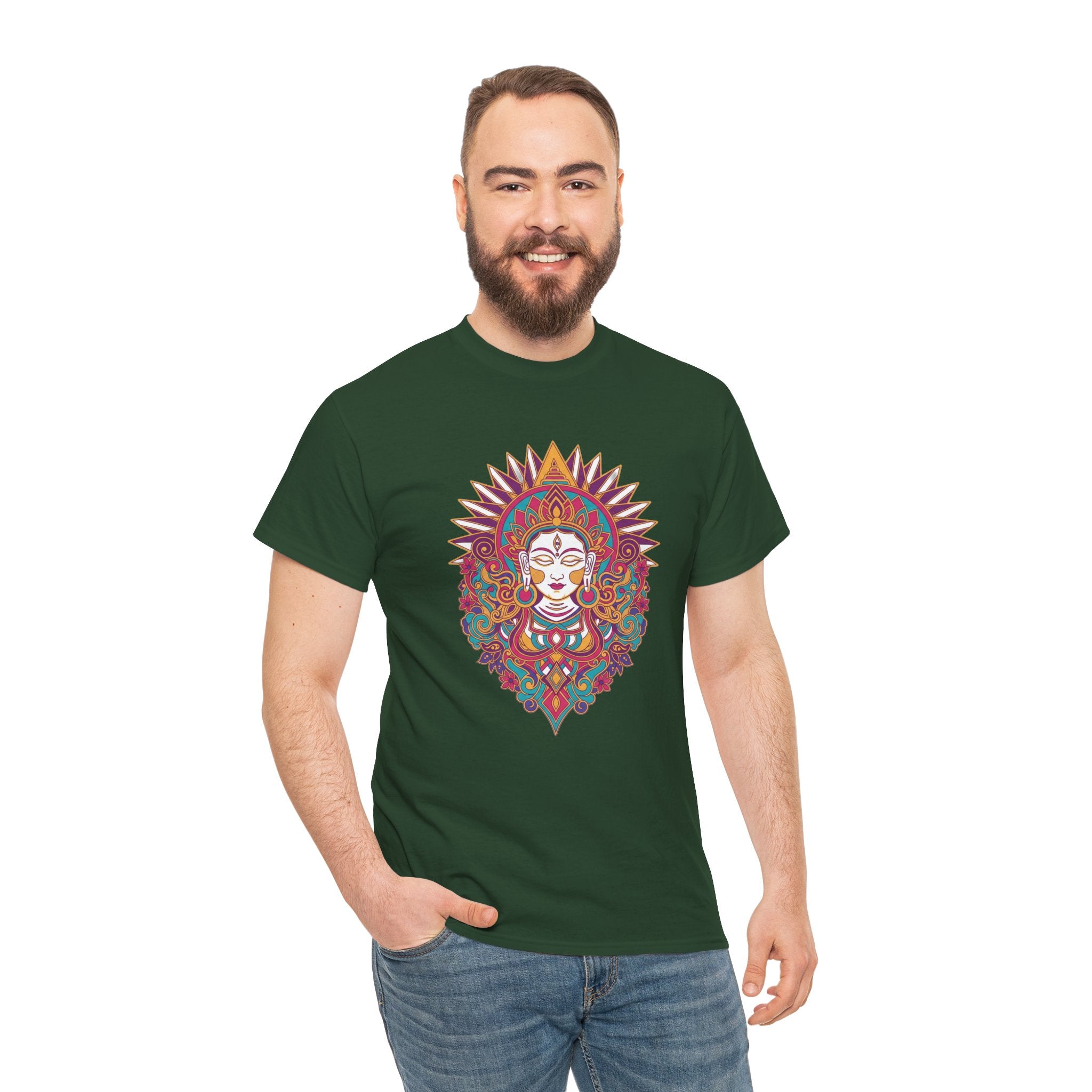 Spiritual Goddess Sun Mandala Tee — Colorful Boho Yoga T‑Shirt