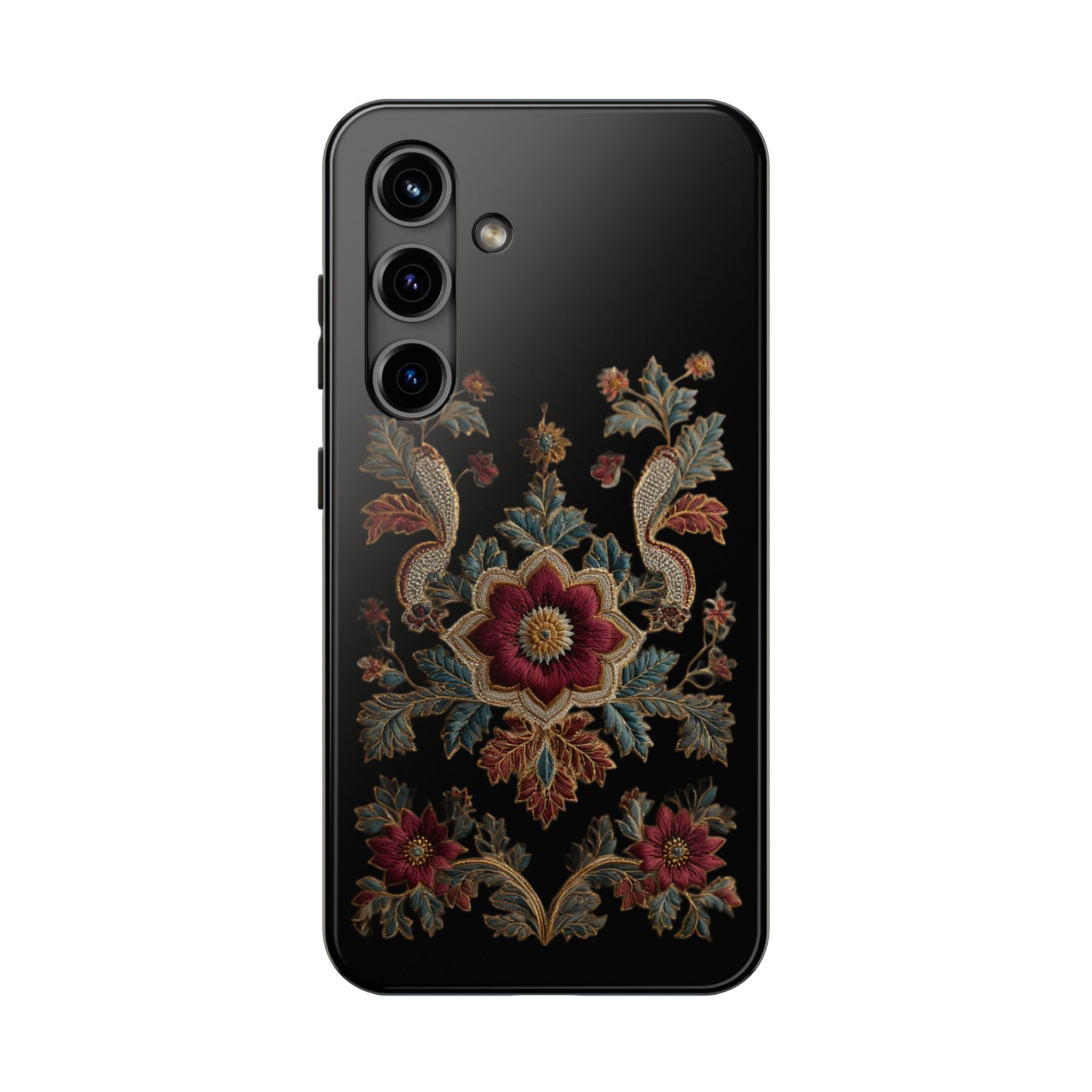 Floral Embroidered Tough Phone Case — Vintage Boho Protective Cover