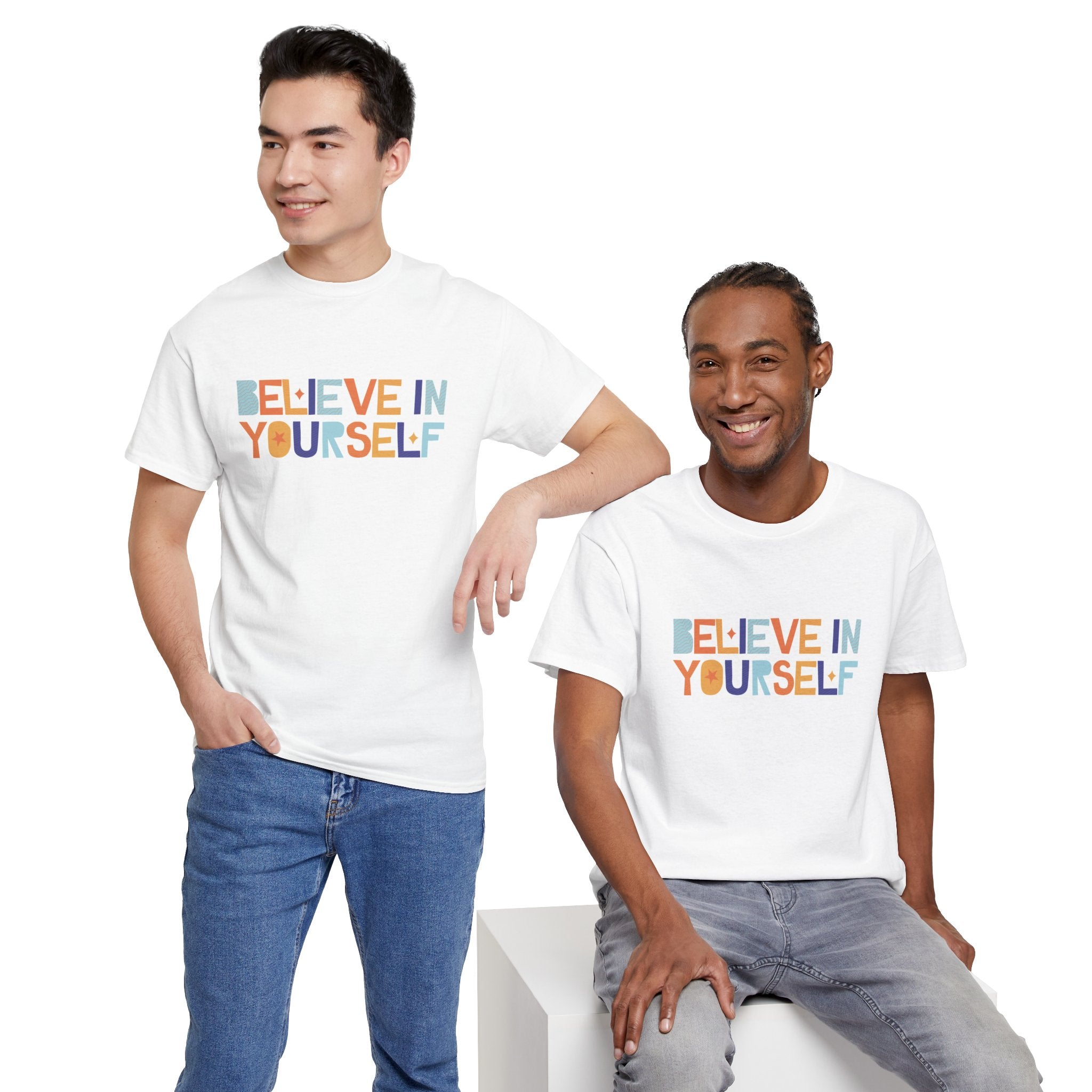 T-Shirt — "Believe in Yourself" Colorful Retro Motivational Tee