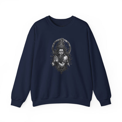 Shiva Meditation Crewneck Sweatshirt — Detailed Shiva Portrait Spiritual Yoga Pullover
