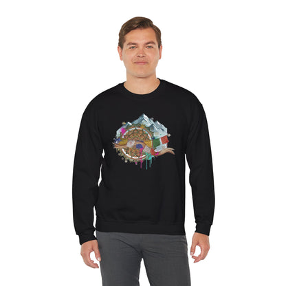 Adventure Mountain Crewneck Sweatshirt — Colorful Hiking Compass & Peaks Design