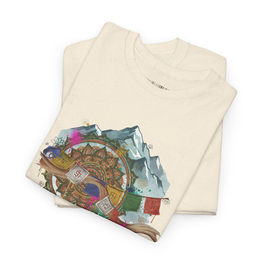 Adventure Compass Graphic Tee — Mountain, Globe & Flag Illustration