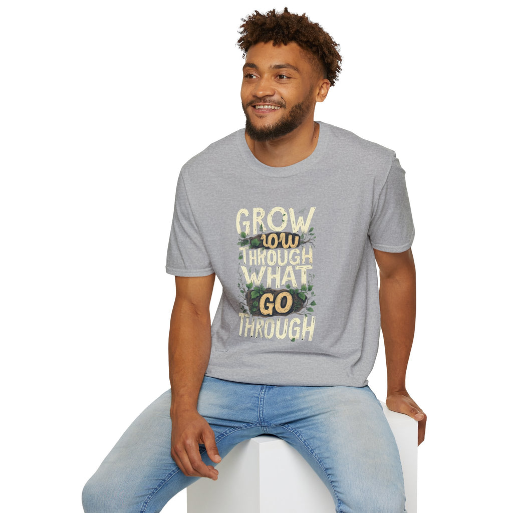 T-Shirt — Floral 'Grow Slow, Go Through' Inspirational Graphic Tee