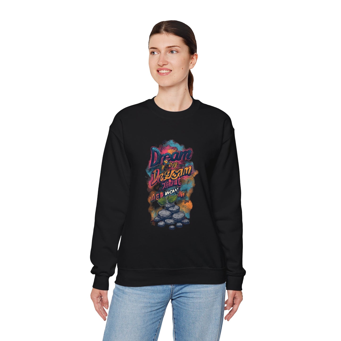 Dream Big Crewneck Sweatshirt — "Dream, Design, Draw" Inspirational Graphic