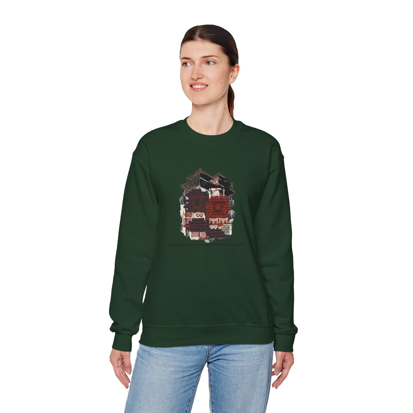 Crewneck Sweatshirt — Cozy Vintage Cabin Illustration with Quote