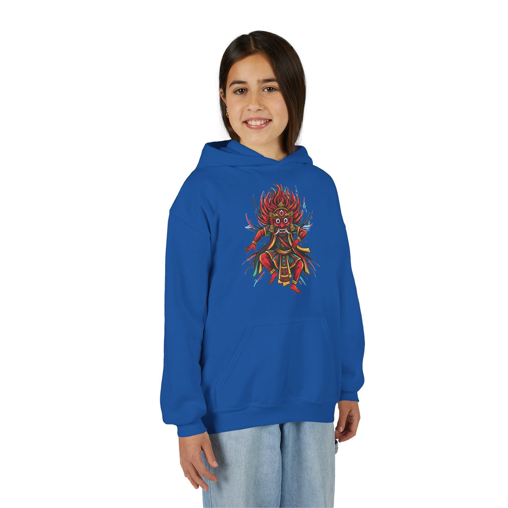 Youth Hoodie — Colorful Mythical Demon Mask Graphic