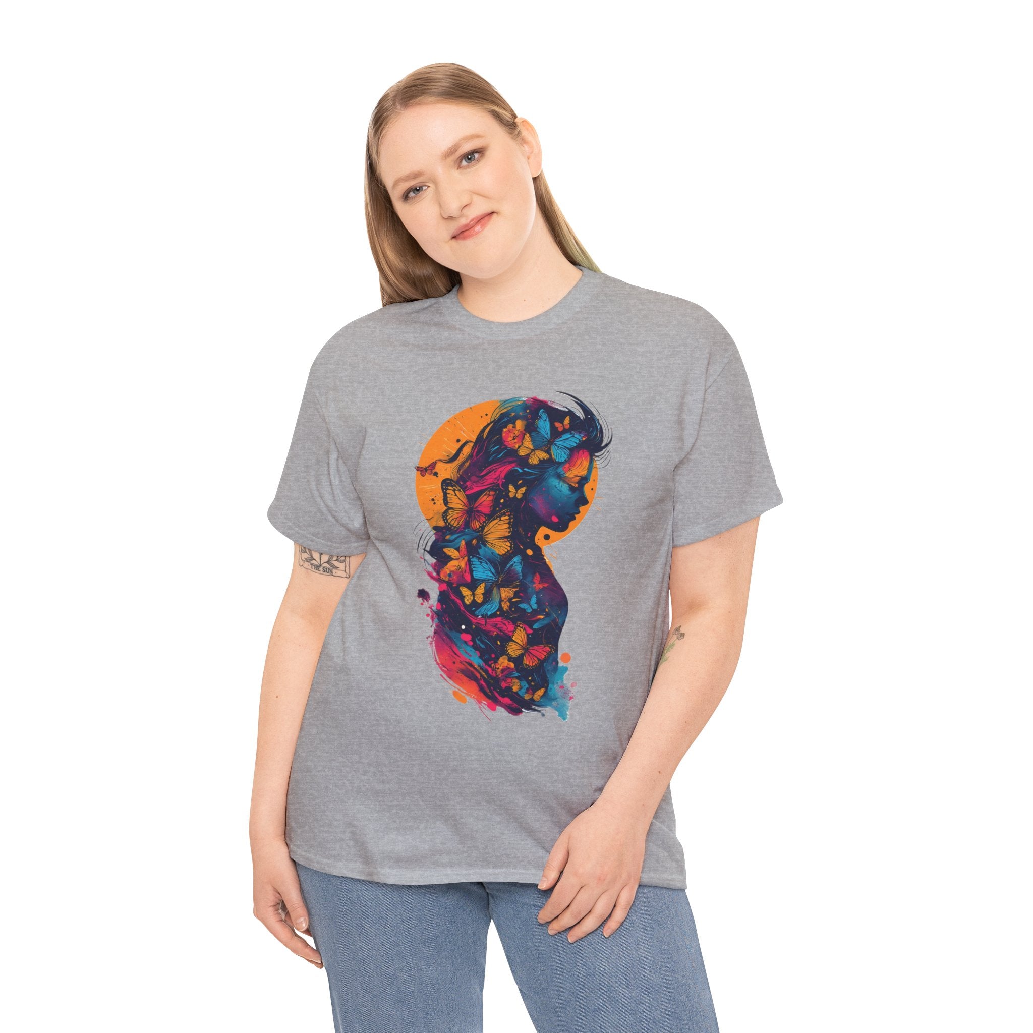 Butterfly Silhouette Graphic Tee — Colorful Maternity Profile Design