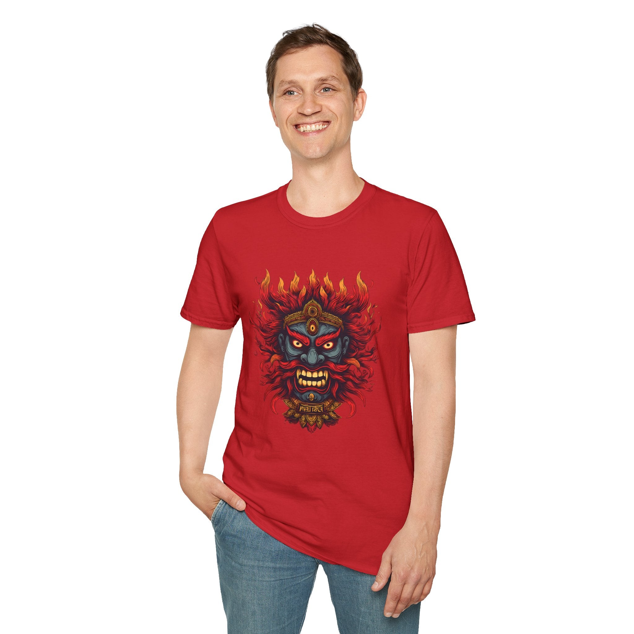 Flaming Demon Mask T-Shirt — Fierce Tattoo-Style Graphic Tee