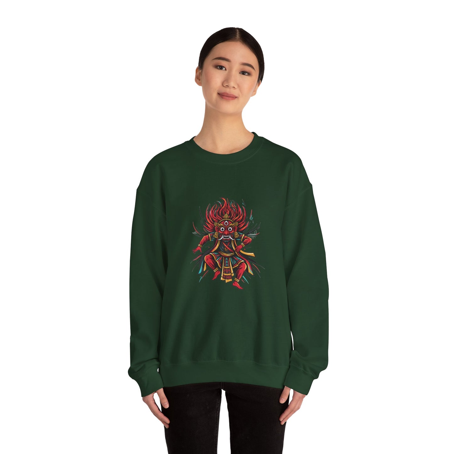 Crewneck Sweatshirt — Red Demon Guardian Graphic