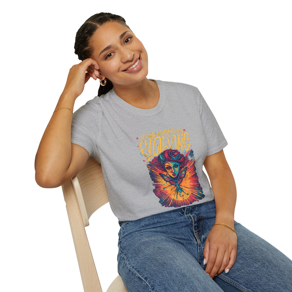 Unapologetically Evolving T-Shirt — Vibrant Butterfly Woman Graphic Tee