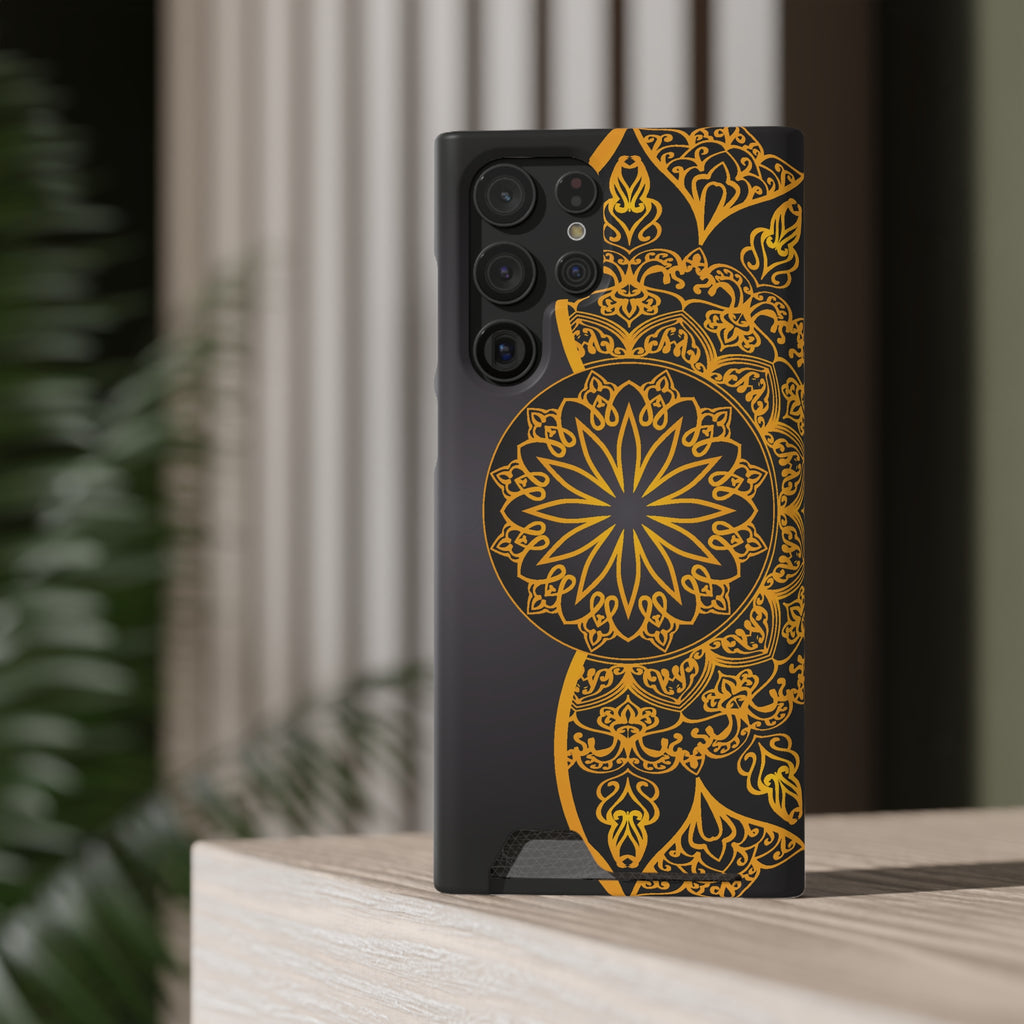 Elegant Mandala Phone Case With Card Holder, Boho Chic Gift, Smartphone Protector, Functional Accessory, Stylish Tech Decor