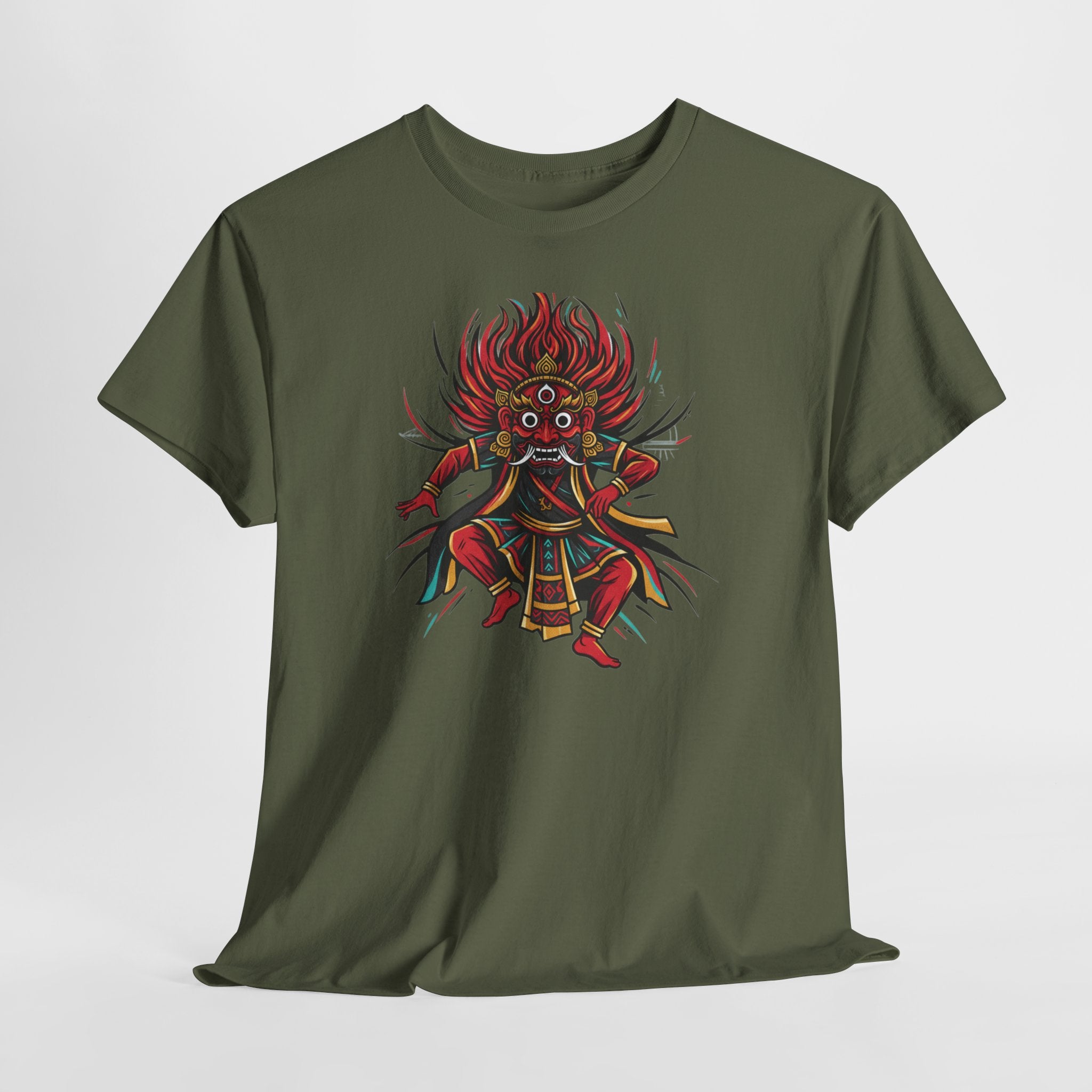 T-Shirt — Fierce Red Oni Demon Graphic Tee (Mythic Japanese Mask Design)