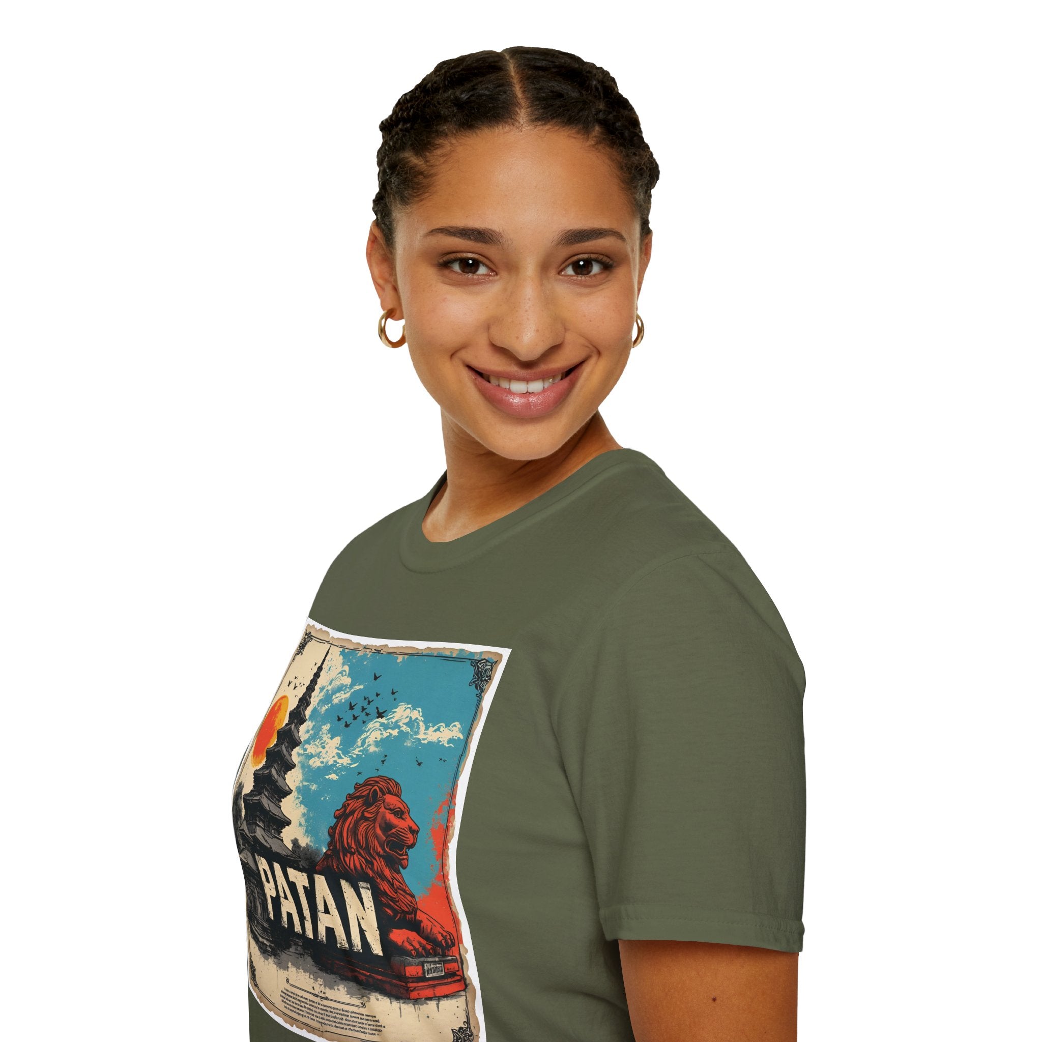 Patan City T-Shirt – Temple & Lion Graphic Tee, Nepali Cultural Heritage Design