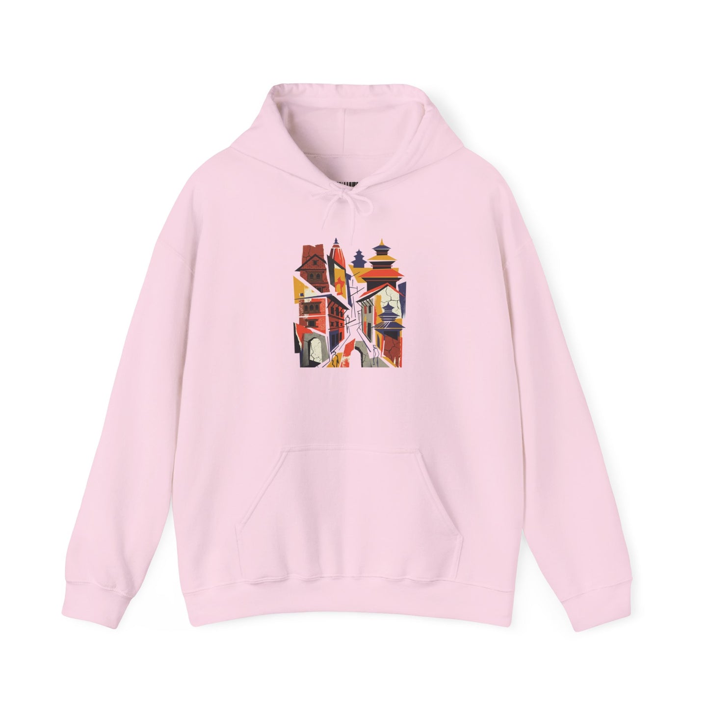 Cityscape Collage Hoodie — Colorful Urban Architecture Graphic Hoodie