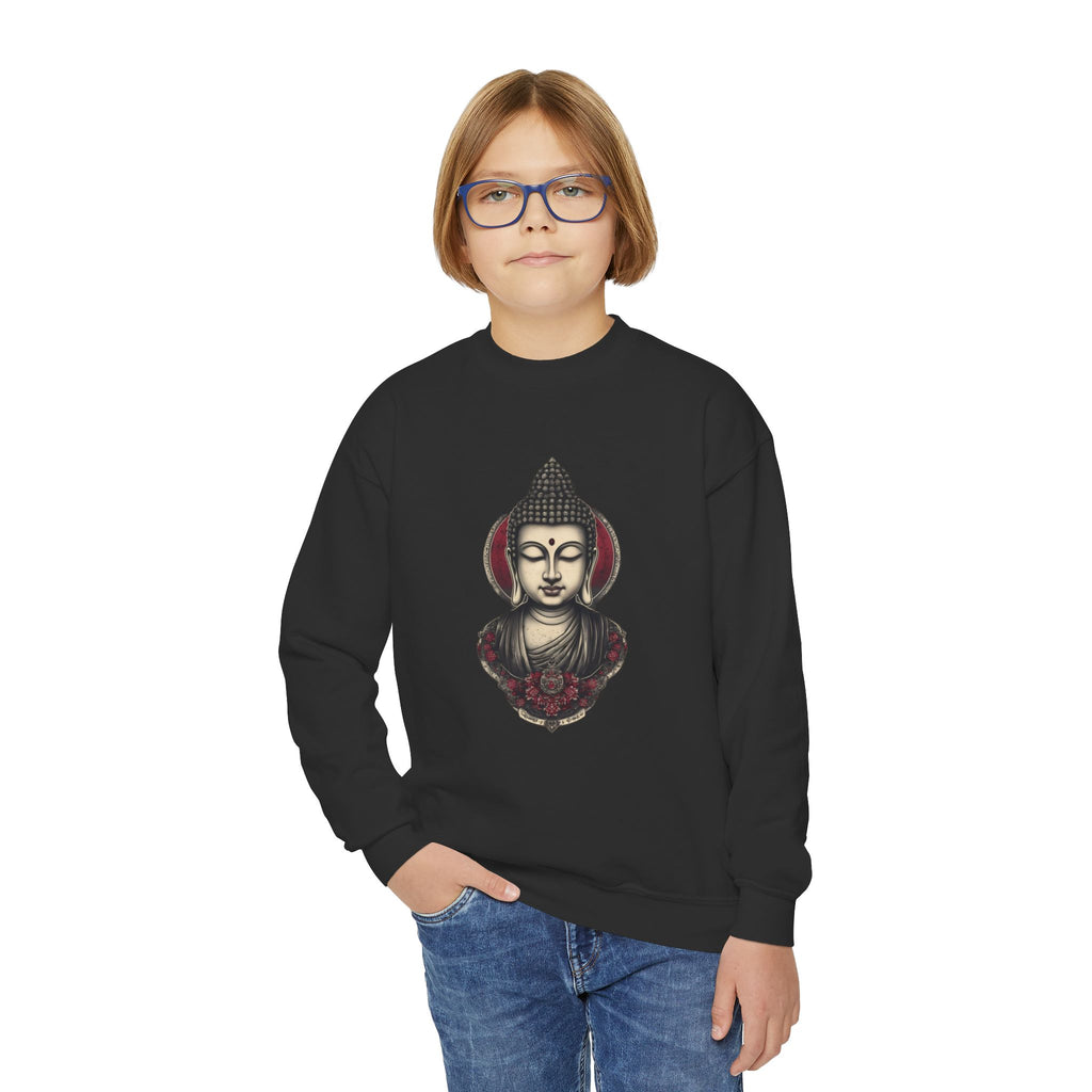 Buddha Head Crewneck Sweatshirt — Youth Mindfulness Graphic Pullover
