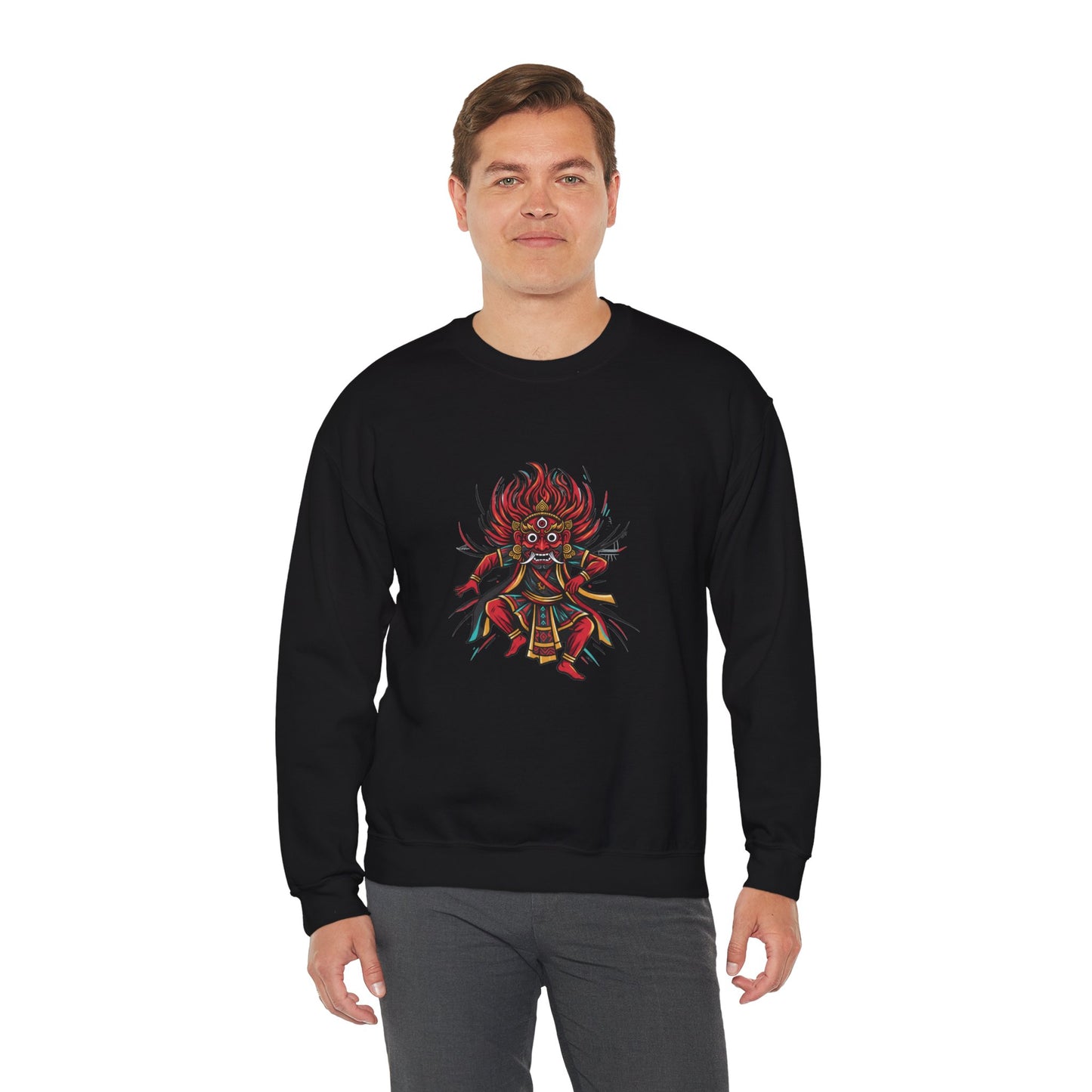 Crewneck Sweatshirt — Red Demon Guardian Graphic