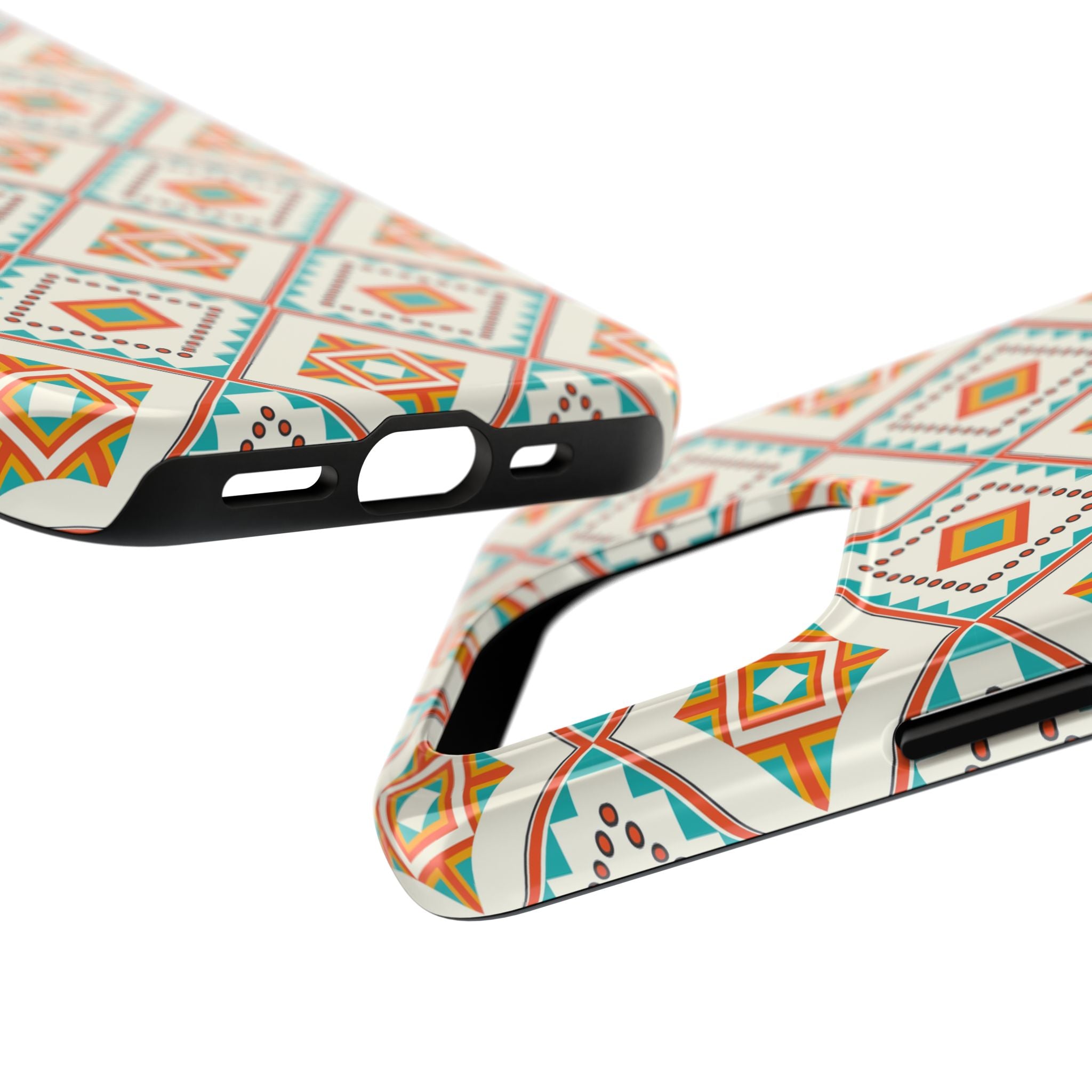 Tough Phone Case — Geometric Retro Tile Pattern, Orange & Teal Protective Cover