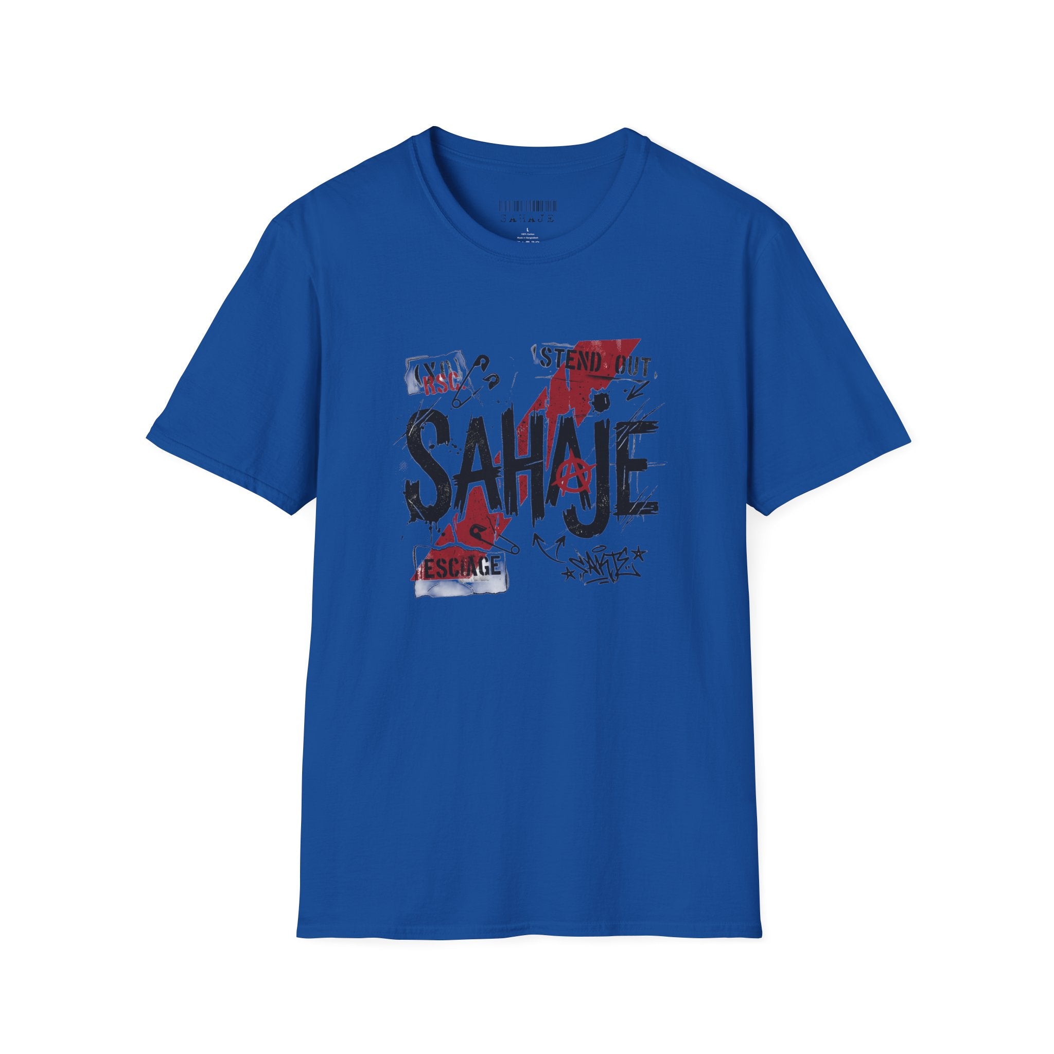 SAHAJE Graphic T‑Shirt — Distressed Red Accent Streetwear Tee