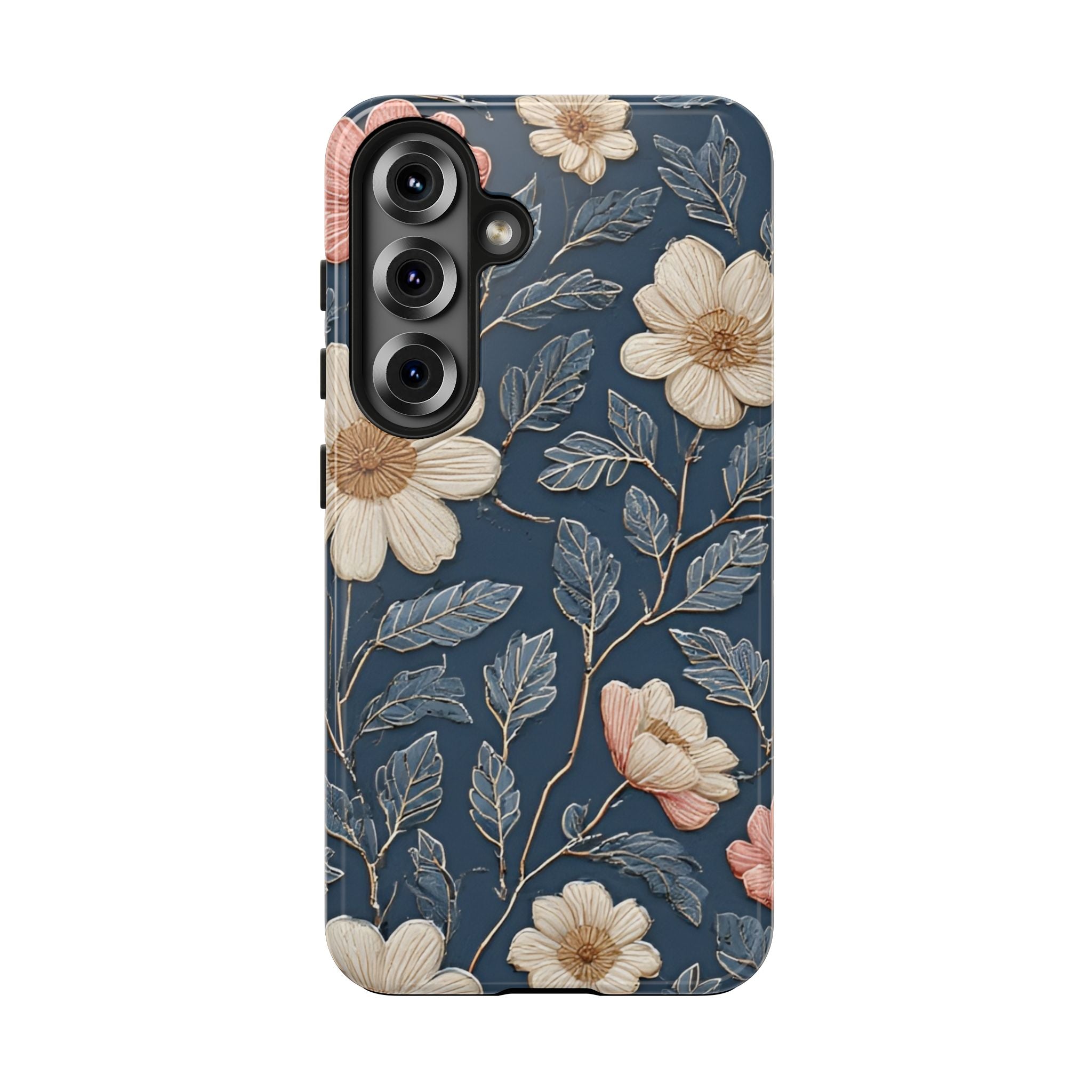 Floral Tough Phone Case — Vintage Blue Daisy Protective Cover