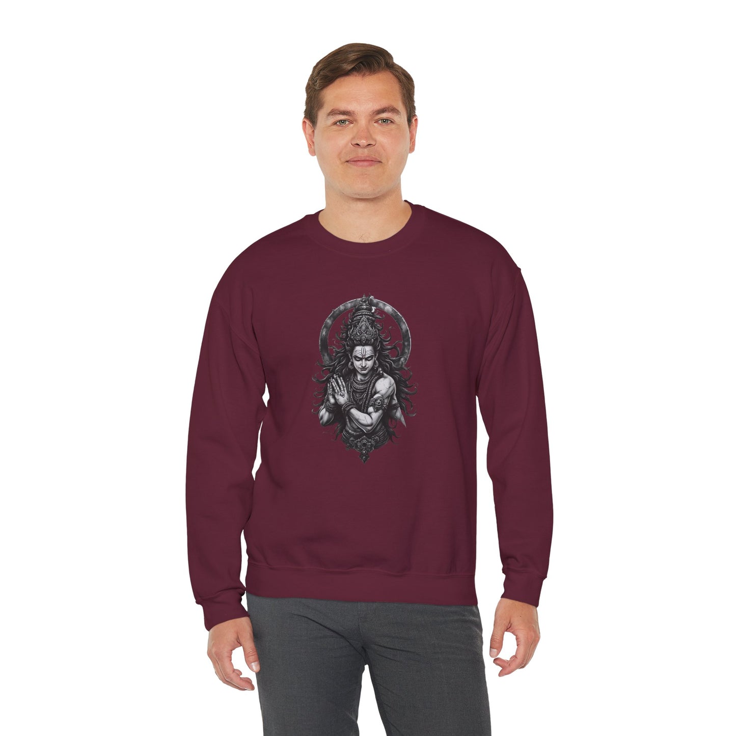Shiva Meditation Crewneck Sweatshirt — Detailed Shiva Portrait Spiritual Yoga Pullover
