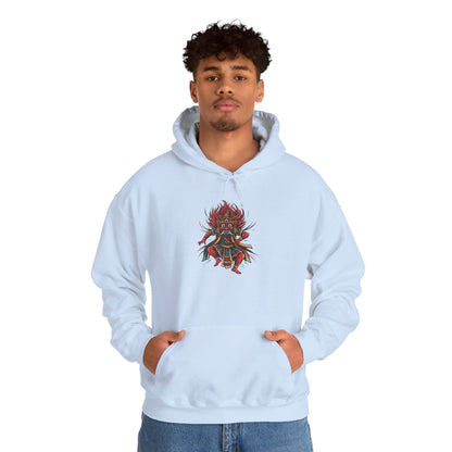 Demonic Oni Mask Hoodie — Japanese Demon Illustration Sweatshirt