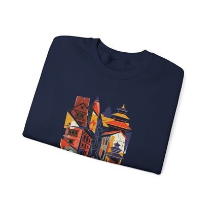 Architectural Cityscape Crewneck Sweatshirt — Abstract Urban Alley Art
