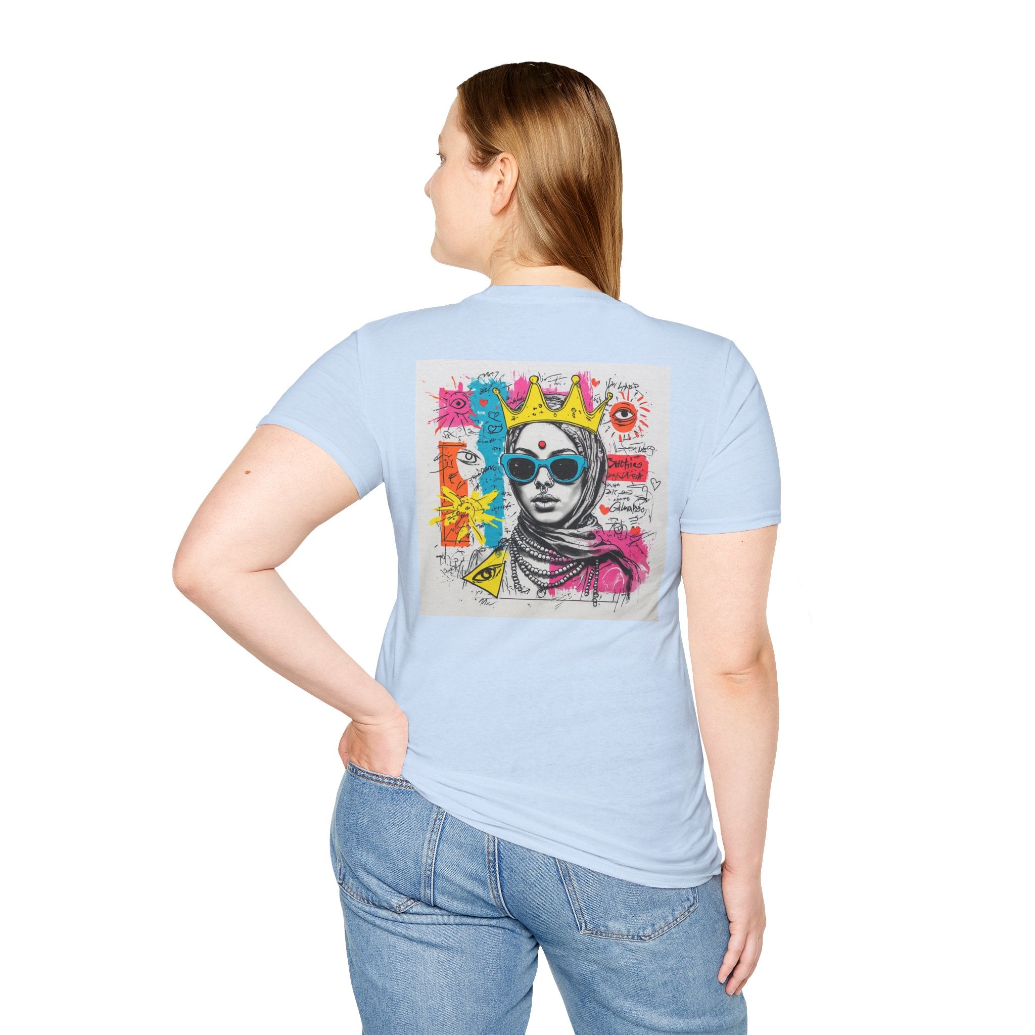 Street Art Portrait T-Shirt — Colorful Crowned Woman Graphic Tee