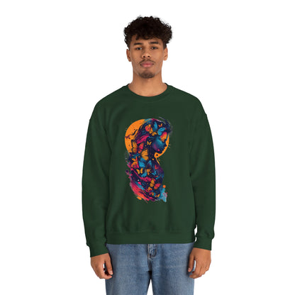 Butterfly Silhouette Crewneck Sweatshirt — Colorful Butterfly Profile Graphic