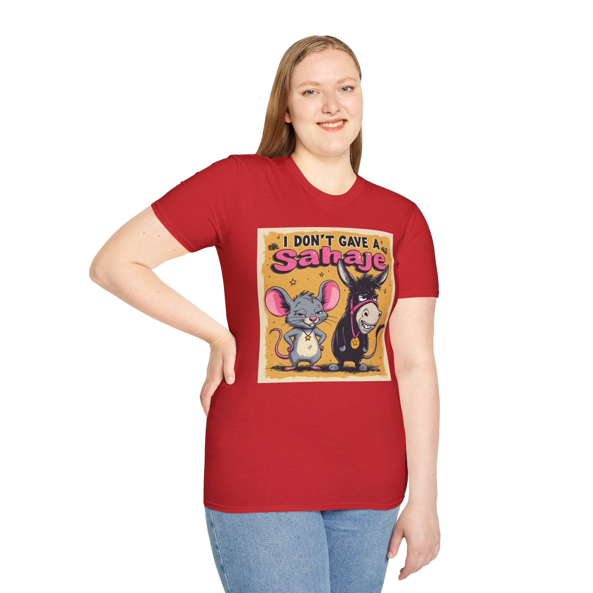 Don’t Give a Satrage T-Shirt — Funny Mouse & Donkey Cartoon Tee