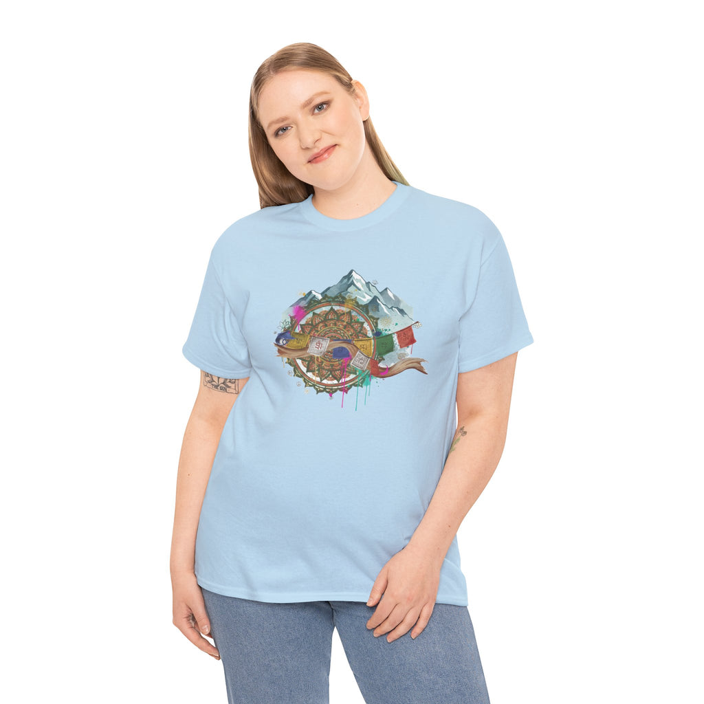 Adventure Compass Graphic Tee — Mountain, Globe & Flag Illustration