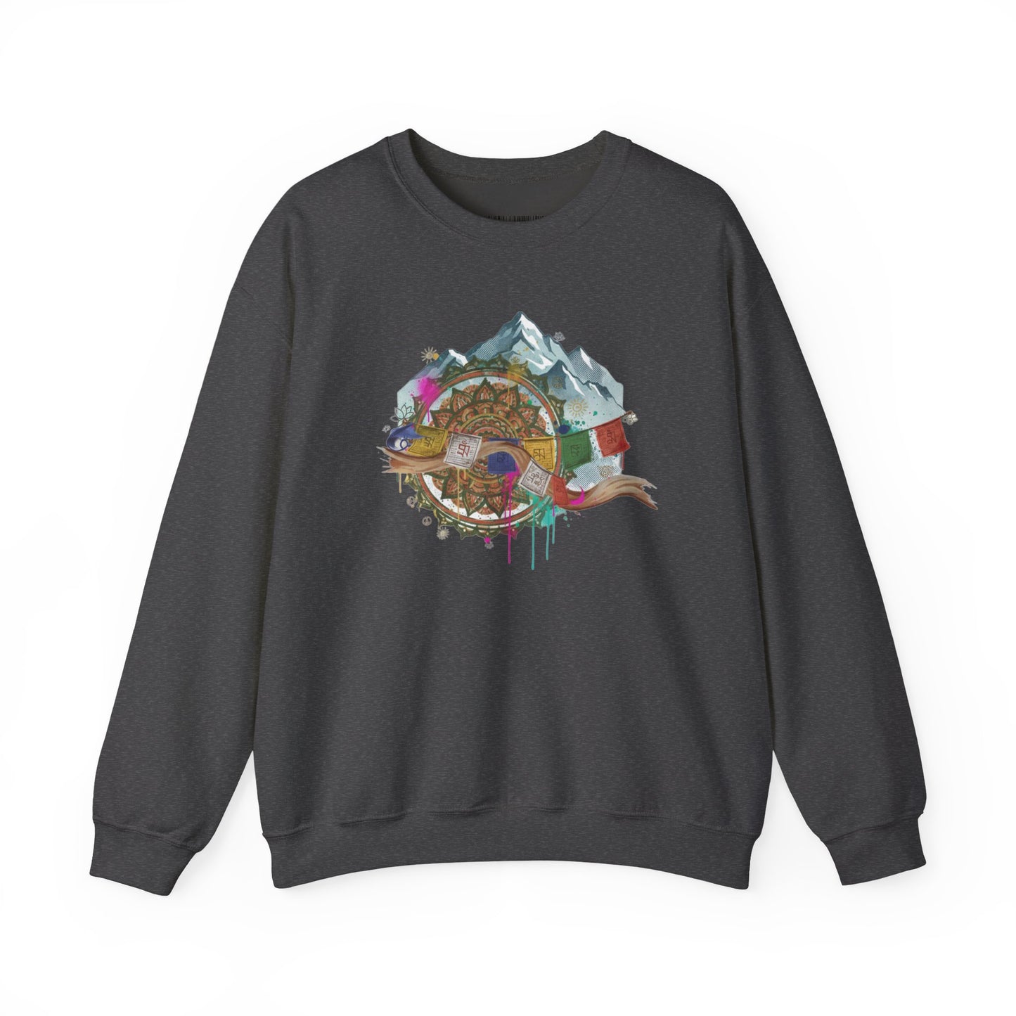 Adventure Mountain Crewneck Sweatshirt — Colorful Hiking Compass & Peaks Design