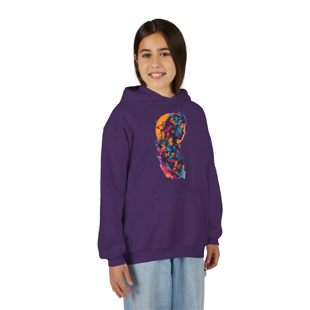 Youth Hoodie — Colorful Butterfly Silhouette Kids Pullover